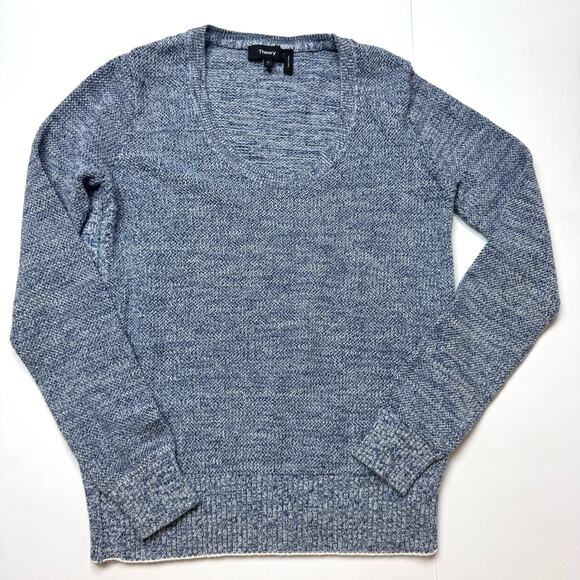 THEORY Scoop Neck Prosecco Pullover Sweater Blue Marble Size Small - Picture 3 of 7